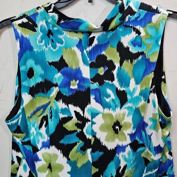 Dressbarn 16W Floral Cowl Neck Dress Blue Green Black Sleeveless Stretch Y2K EUC - Picture 8 of 8